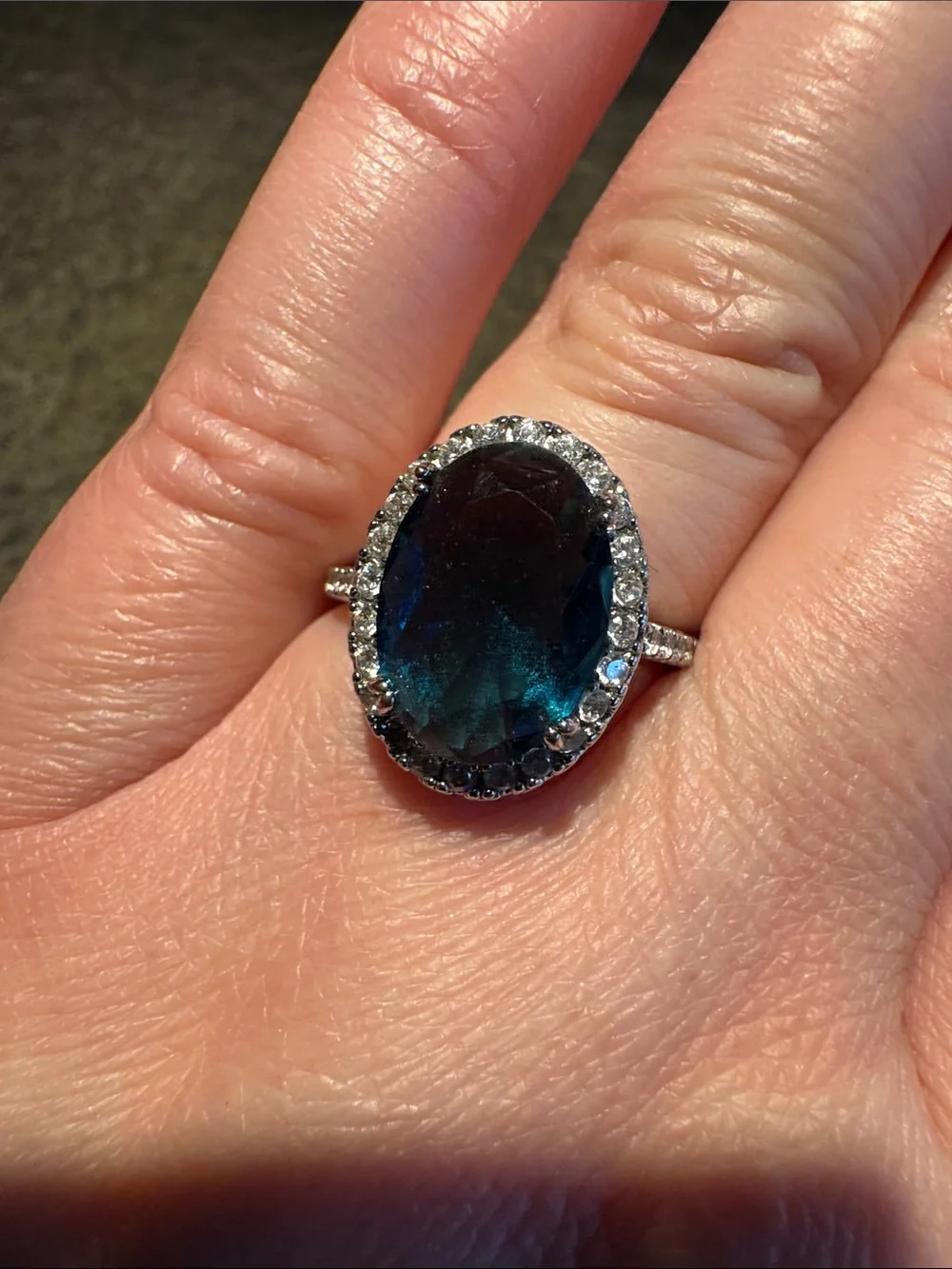 Princess Diana Style .925 Sterling Silver IBlue Topaz Oval Halo Ring 10